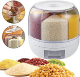 Kitchen Grain Storage Container Dispenser, 360 ° Rotation, One Click Output, 6-cell Storage, Suitable For, Beans, and Rice