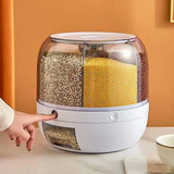 Kitchen Grain Storage Container Dispenser, 360 ° Rotation, One Click Output, 6-cell Storage, Suitable For, Beans, and Rice