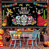 Mexican Festival Theme Backdrop Day Of The Dead Background Portable Holiday Wall Banner Decor For Living Room Fireplace Party