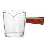 Mongdio Coffee Cup Glass With Graduated Espresso Extraction Measuring Cup Wooden Handle Milk Cup Shot Ounce Cup