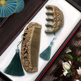 Natural Green Sandalwood Comb Combination Set Mini Retro Head Meridian Natural Wide Teeth Carved Online Celebrity Gift Box.