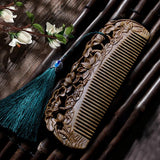 Natural Green Sandalwood Comb Combination Set Mini Retro Head Meridian Natural Wide Teeth Carved Online Celebrity Gift Box.