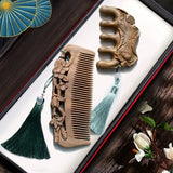 Natural Green Sandalwood Comb Combination Set Mini Retro Head Meridian Natural Wide Teeth Carved Online Celebrity Gift Box.