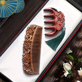 Natural Green Sandalwood Comb Combination Set Mini Retro Head Meridian Natural Wide Teeth Carved Online Celebrity Gift Box.