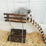 Natural Hideout For Hamster Guinea Pig Climbing Toy Wear-resistant Natural Wood Activity Platform With Wooden Ladder Fence
