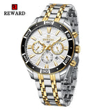 New REWARD Business Watches for Men Stainless Quartz Wristwatch Waterproof Chronograph Luminous Date Sports Mens Wrist Watch