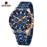 New REWARD Business Watches for Men Stainless Quartz Wristwatch Waterproof Chronograph Luminous Date Sports Mens Wrist Watch
