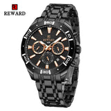 New REWARD Business Watches for Men Stainless Quartz Wristwatch Waterproof Chronograph Luminous Date Sports Mens Wrist Watch