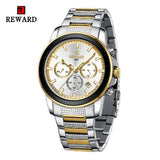 New REWARD Quartz Watches for Men Luxur Watch Stainless Steel Chronograph Luminous Waterproof Date Sport Man Wristwatch