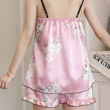 New Silk Sleep Suit Women Sexy Lace Satin Pajamas Set V Neck Hollow Out Pijama Lady's Luxurious Elegance Homewear Nightwear