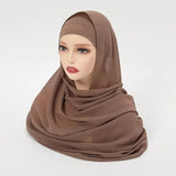 Newest Chiffon Shawl With Matching Undercap Hijab Women Pure Color Jersey Inner Caps Muslim Headband Two-Piece Scarf Set
