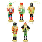 Nutcracker Figures Christmas 5Pcs Festive Collectible Puppet Pendant Wood 4.7Inch Christmas Nutcracker Pendant Ornaments