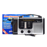 Disaster prevention emergency radio, solar powered hand charging rechargeable radio with multifunctional LED reading light