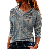 Women Scarf Collar T-shirt With Long Sleeves Hoodie Button Top