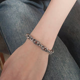 S925 Sterling Silver Vintage Heavy Work Hip Hop Stitching Twist Dragon Head Buckle Woven Bracelet