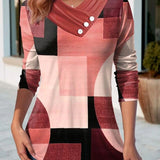 Geometric Stitching Contrast Color Women's V-neck Jumpsuit
