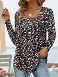 Square Collar Long Sleeve Dovetail Floral T-shirt