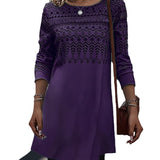 Women's Printed Long-sleeved Mid-length Knitted Top
