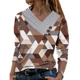 Women Scarf Collar T-shirt With Long Sleeves Hoodie Button Top
