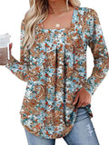 Square Collar Long Sleeve Dovetail Floral T-shirt