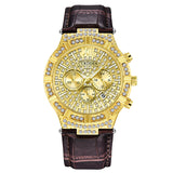 Diamond-embedded Fake Three-Eye Men's Fashion Belt Quartz Watch
