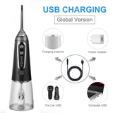 Oral Irrigator 5 Modes USB Rechargeable Portable Dental Water Flosser Jet 300ml Water Tank Teeth Cleaner 6 Jet Nozzle