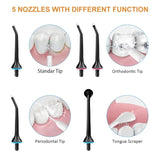 Oral Irrigator 5 Modes USB Rechargeable Portable Dental Water Flosser Jet 300ml Water Tank Teeth Cleaner 6 Jet Nozzle
