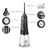 Oral Irrigator 5 Modes USB Rechargeable Portable Dental Water Flosser Jet 300ml Water Tank Teeth Cleaner 6 Jet Nozzle