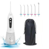Oral Irrigator 5 Modes USB Rechargeable Portable Dental Water Flosser Jet 300ml Water Tank Teeth Cleaner 6 Jet Nozzle