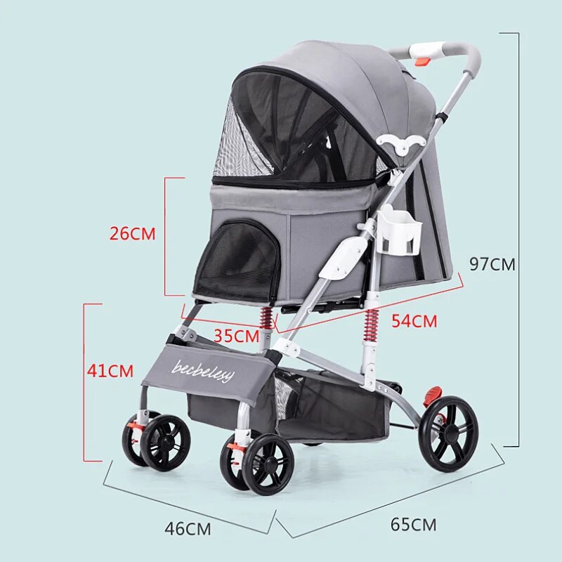 Outdoor Pet Cart Dog Cat Carrier Pet Stroller Multicolor Oxford Cloth Steel Pipe High-intensity 4-wheels One-key Folding