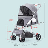 Outdoor Pet Cart Dog Cat Carrier Pet Stroller Multicolor Oxford Cloth Steel Pipe High-intensity 4-wheels One-key Folding