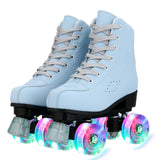 PU Leather Roller Skates Skating Shoes 4-wheel Skates Sliding Inline Quad Skates Sneakers Rollers Shoes with Wheels Flashing