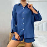 Pajamas For Women Pajama Sets Short Sleeve Button Down Shirts And Shorts Sleepwear Suit Women Soft Gauze Cotton Pijama Homewear