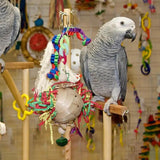 Parrot Chew Ball Colorful Paper Hangable Round Ratten Bird Training Toys With Bell Natural Bird Toys For Cockatiel Conure