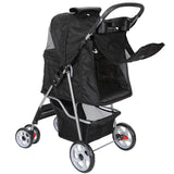 Pet Dog Stroller Travel Carriage 4 Wheeler w/Foldable Carrier Cart & Cup Holder