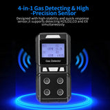 Portable 4 Gas Detector Rechargeable Multi Gas Monitor Air Quality Tester Analyzer High Precision EX O2 H2S CO 4 in 1 Gas Meter