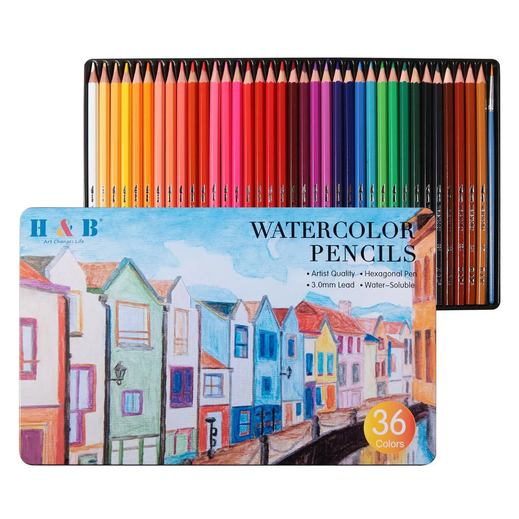 Professional 36 Colorful Water Soluable Watercolor Pencil Set Brush Wood School Supplies Plomo De Color En Agua