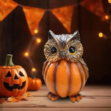 Pumpkin Owl Figurine Halloween Resin Owl Pumpkin Statue Small Garden Pumpkin Sculpture Desktop Owl Ornament For Porch