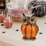 Pumpkin Owl Figurine Halloween Resin Owl Pumpkin Statue Small Garden Pumpkin Sculpture Desktop Owl Ornament For Porch