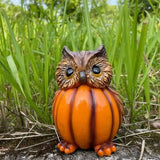 Pumpkin Owl Figurine Halloween Resin Owl Pumpkin Statue Small Garden Pumpkin Sculpture Desktop Owl Ornament For Porch