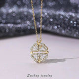 QINHONG Summer Trendy Magnetic 925 Sterling Silver Zircon Heart Four-leaf Clover Pendant Necklace Women Fine Jewelry Party Gift