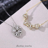 QINHONG Summer Trendy Magnetic 925 Sterling Silver Zircon Heart Four-leaf Clover Pendant Necklace Women Fine Jewelry Party Gift