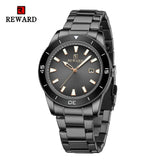 REWARD Business Mens Watches Silver Stainless Japan Movement Fashion Quartz Wrist Watch for Men Waterproof Luminous with Date