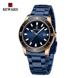 REWARD Business Mens Watches Silver Stainless Japan Movement Fashion Quartz Wrist Watch for Men Waterproof Luminous with Date
