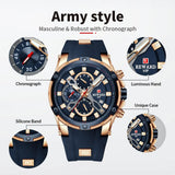 REWARD Hot Quartz Watches for Men Luxury Big Dial Waterproof Chronograph Date Luminous Silicone Band Sport Mens Wrist Watches