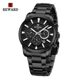 REWARD VIP Mens Quartz Watches Chronograph Luminous Waterproof Date Stainless Steel Silver Wristwatch for Men