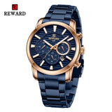 REWARD VIP Mens Quartz Watches Chronograph Luminous Waterproof Date Stainless Steel Silver Wristwatch for Men