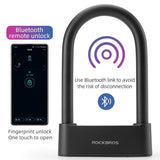 ROCKBROS Bicycle Lock Smart Fingerprint Bluethooth Lock Alloy Material USB Charging U-Shape Waterproof Durable Bike Accessories