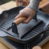 Rectangular Grill Press Cast Iron Heavy-Duty Steak Weight Press With Wooden Handle BBQ And Cooking Accessories For Travel