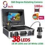 Rotate by 360 Degree Waterproof 100M Fish Finder 9"Monitor HD Fishfinder Video Camera Underwater Ice Fishing 38 LEDs